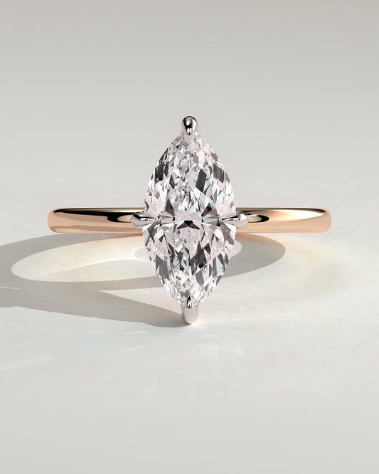Hellen - Marquise Claw Solitaire with Hidden Halo Engagement Ring - Rose Two-Tone