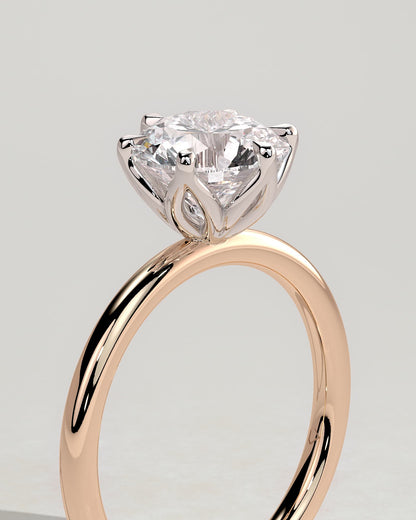 Iris - Round Claw Solitaire with Petal Gallery Engagement Ring - Rose Two-Tone