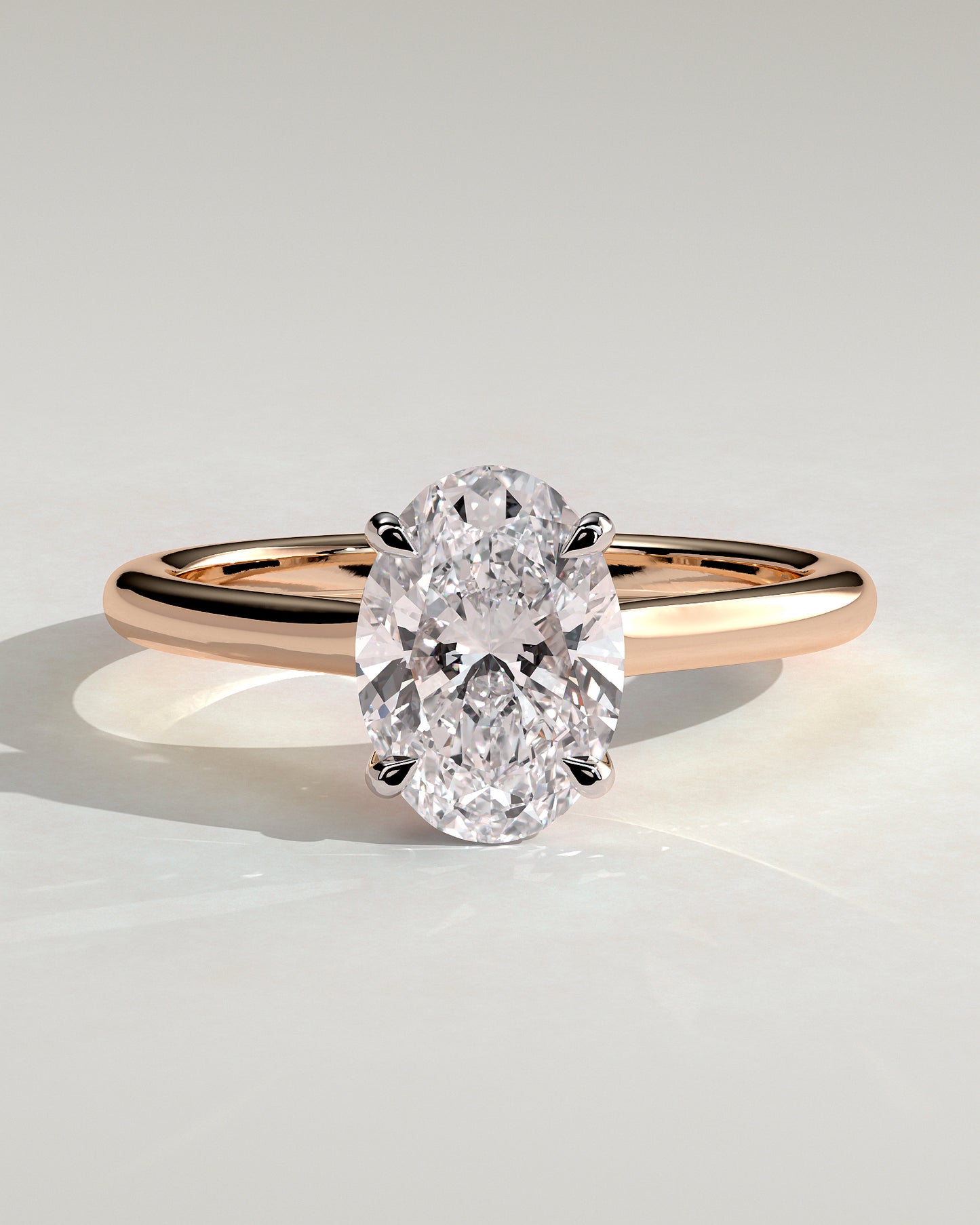 Hilary - Oval Claw Solitaire with Cathedral High Setting Engagement Ring - Rose Two-Tone - Rose Two-Tone 2ct