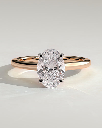 Hilary - Oval Claw Solitaire with Cathedral High Setting Engagement Ring - Rose Two-Tone