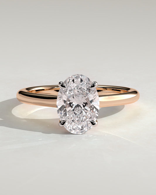 Hilary - Oval Claw Solitaire with Cathedral High Setting Engagement Ring - Rose Two-Tone
