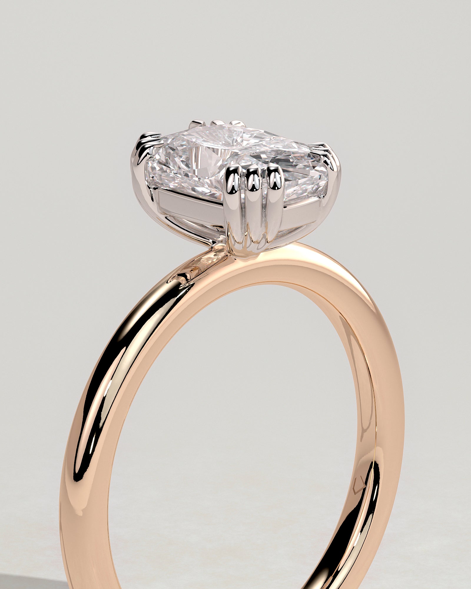 Helena - Elongated Cushion Triple Claw Solitaire Engagement Ring - Rose Two-Tone - Rose Two-Tone 2ct