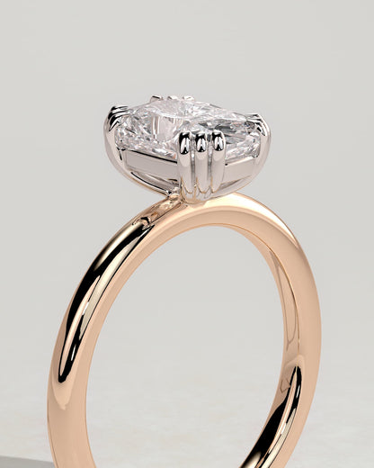Helena - Elongated Cushion Triple Claw Solitaire Engagement Ring - Rose Two-Tone