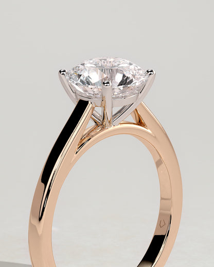 Georgia - Round Claw Solitaire with Flat Band and Cathedral High Setting Engagement Ring - Rose Two-Tone