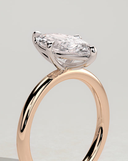 Genevieve - Marquise Claw Solitaire Engagement Ring - Rose Two-Tone