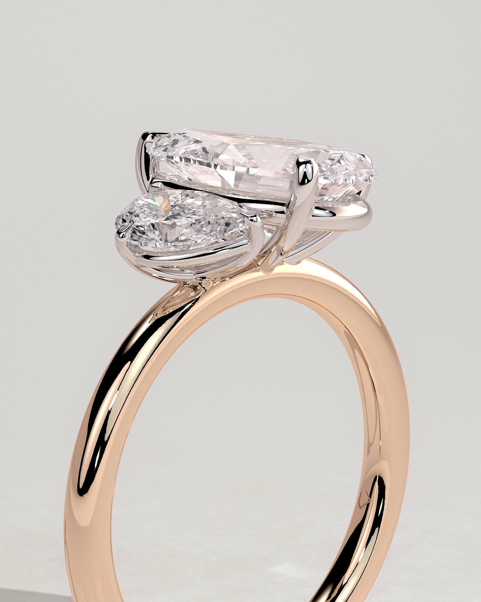 Francesca - Pear and Pear Claw Toi et Moi Engagement Ring - Rose Two-Tone - Rose Two-Tone 2ct