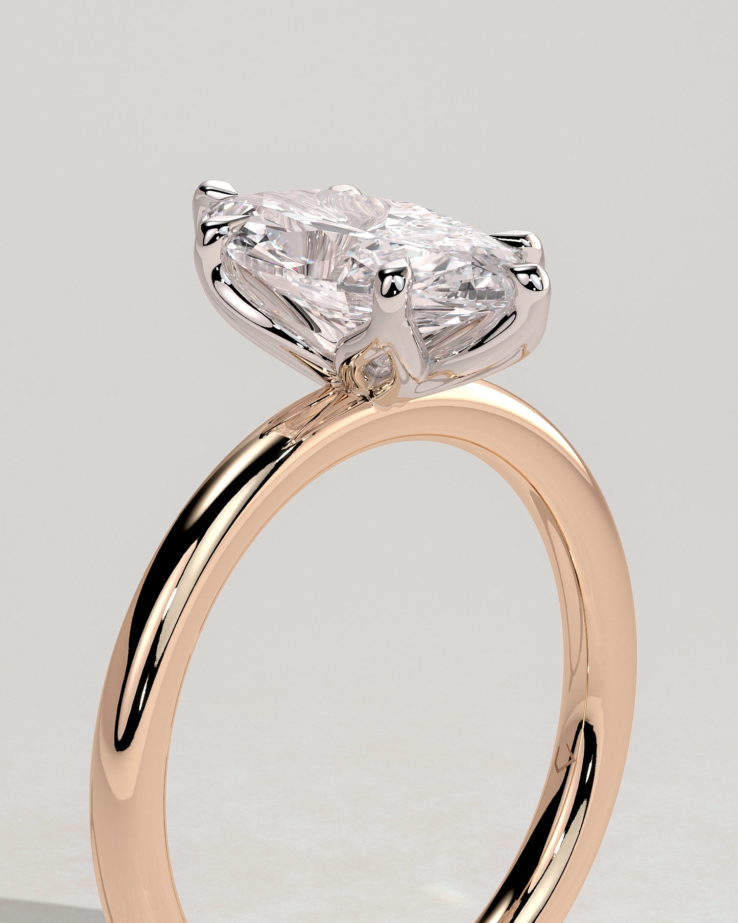 Eve - Marquise Claw Solitaire with Petal Gallery Engagement Ring - Rose Two-Tone - Rose Two-Tone 2ct