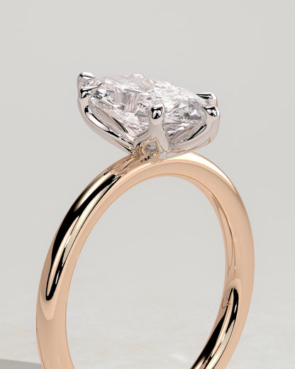 Eve - Marquise Claw Solitaire with Petal Gallery Engagement Ring - Rose Two-Tone