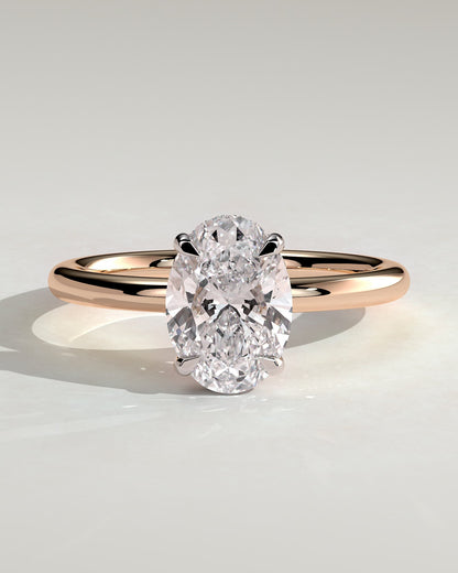 Emma - Classic Oval Claw Solitaire with Hidden Halo Engagement Ring - Rose Two-Tone