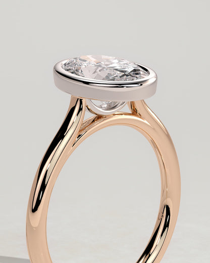 Daphne - Oval Bezel Solitaire with Cathedral High Setting Engagement Ring - Rose Two-Tone
