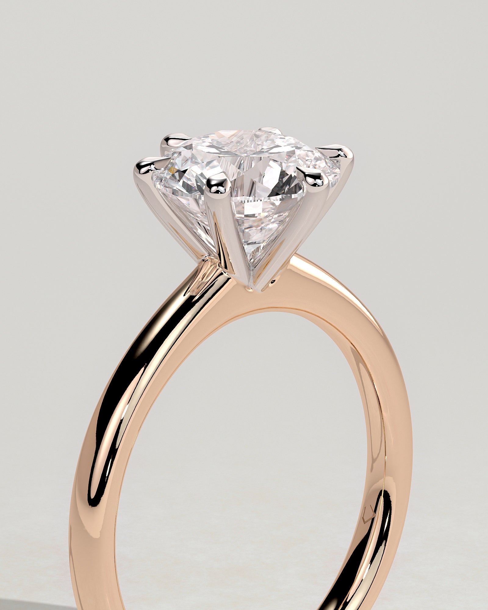 Daniela - Round Claw Solitaire with Solid Cathedral High Setting Engagement Ring - Rose Two-Tone - Rose Two-Tone 2ct