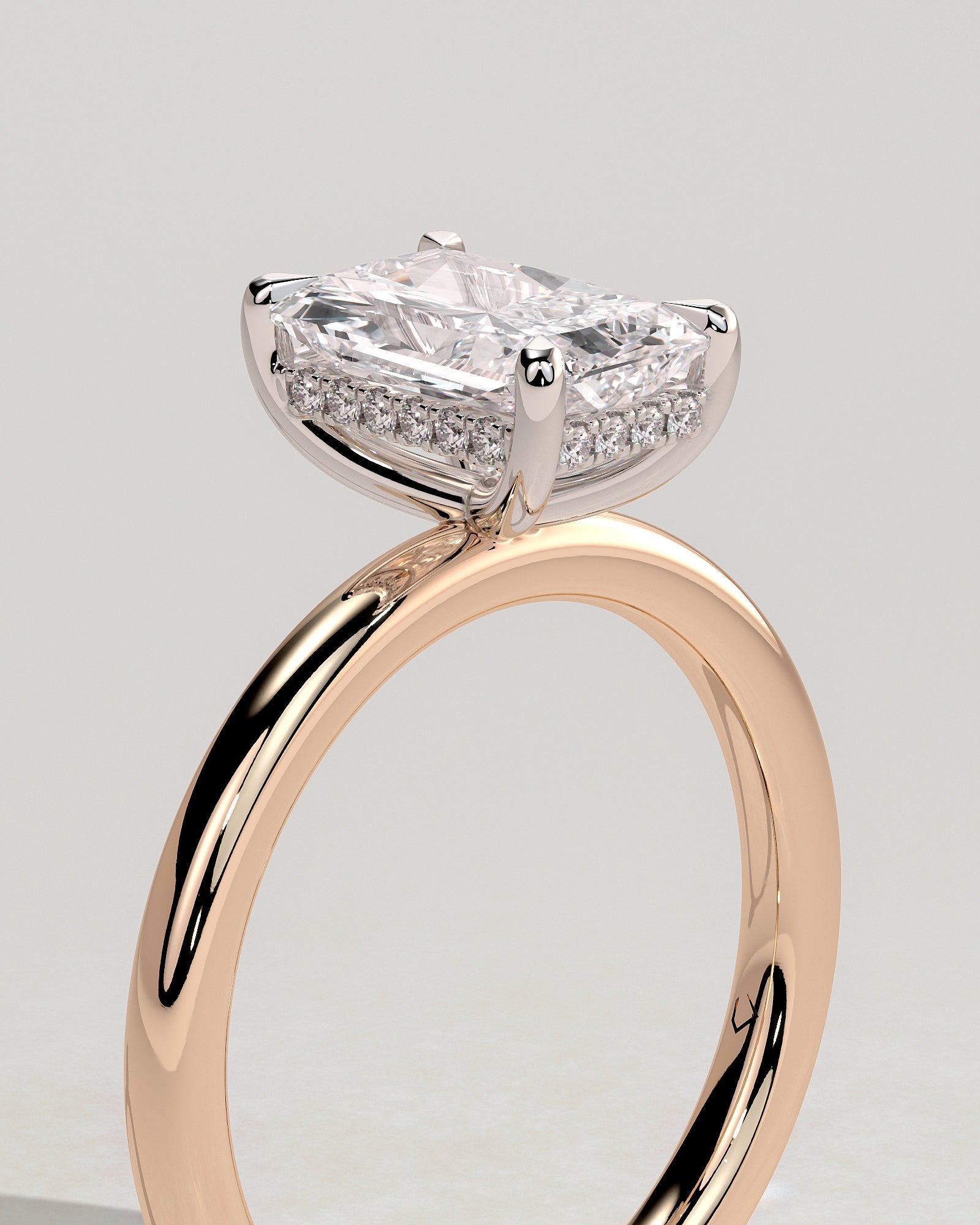 Carly - Radiant Claw Solitaire with Hidden Halo Engagement Ring - Rose Two-Tone - Rose Two-Tone 2ct