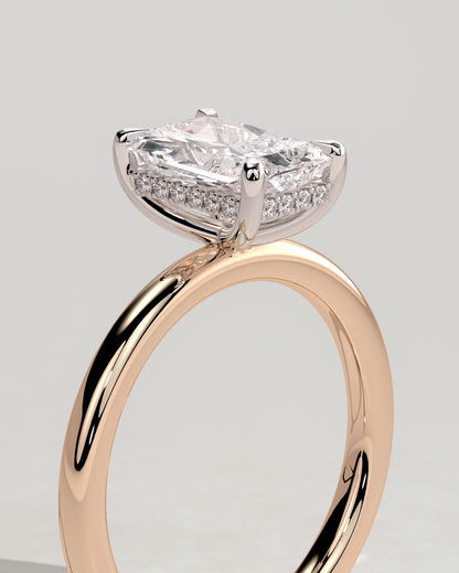 Carly - Radiant Claw Solitaire with Hidden Halo Engagement Ring - Rose Two-Tone