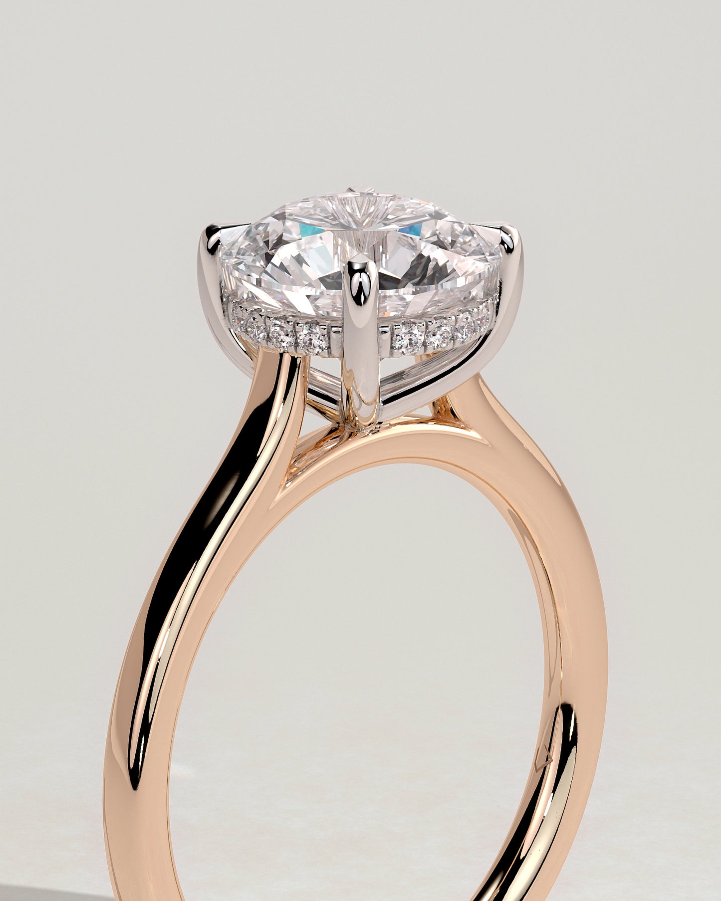Bonnie - Round Claw Solitaire with Hidden Halo and Cathedral High Setting Engagement Ring - Rose Two-Tone - Rose Two-Tone 2ct