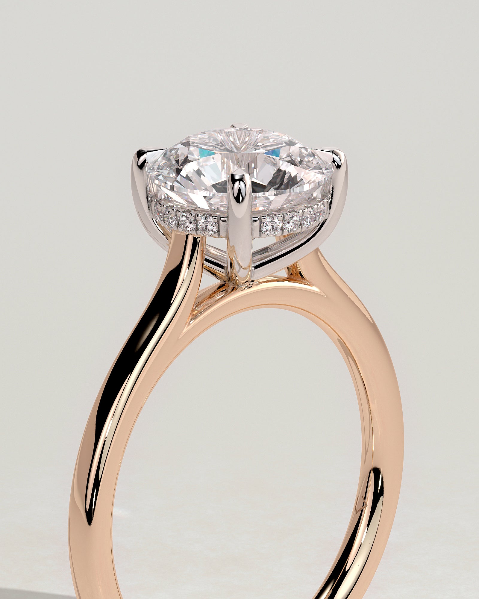 Bonnie - Round Claw Solitaire with Hidden Halo and Cathedral High Setting Engagement Ring - Rose Two-Tone - Rose Two-Tone 2ct
