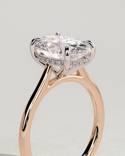 Bethany - Oval Claw Solitaire with Hidden Halo, Tapered Band and Cathedral High Setting Engagement Ring - Rose Two-Tone