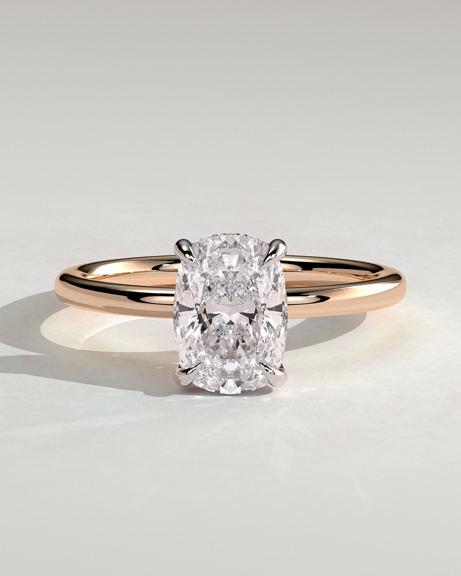 Ava - Elongated Cushion Claw Solitaire with Hidden Halo Engagement Ring - Rose Two-Tone - Rose Two-Tone 2ct