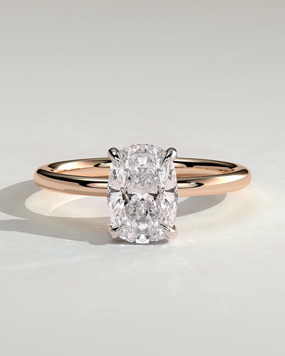 Ava - Elongated Cushion Claw Solitaire with Hidden Halo Engagement Ring - Rose Two-Tone