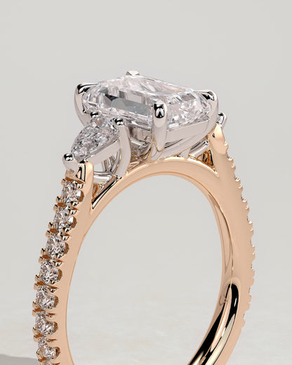 Autumn - Emerald Claw Trilogy with Pear Side Stones and Pave Band Engagement Ring - Rose Two-Tone