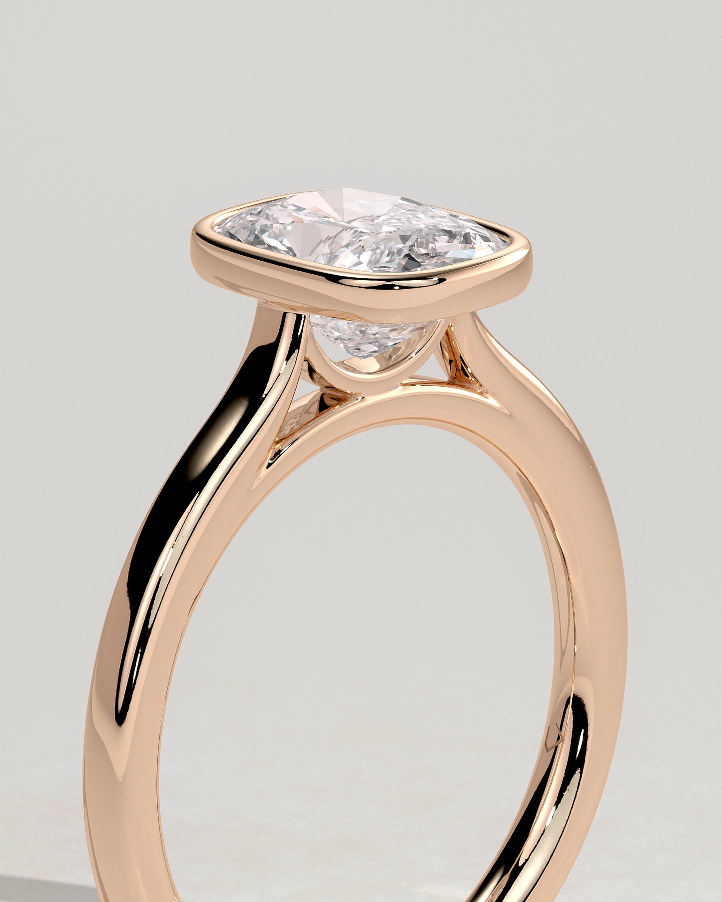 Billie - Elongated Cushion Bezel Solitaire with Cathedral High Setting Engagement Ring - Rose Gold - Rose Gold 2ct
