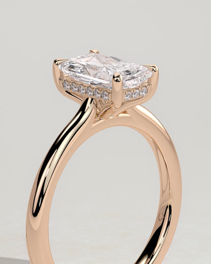 Ari - Radiant Claw Solitaire with Hidden Halo, Tapered Band and Cathedral High Setting Engagement Ring - Rose Gold - rose gold - Lara Jewels