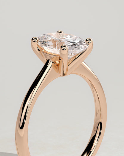 Emily - Oval Claw Solitaire with Pinched Tapered Band and Cathedral Low Setting Engagement Ring - Rose Gold