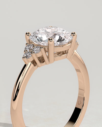 Greta - Round Claw Solitaire with Round Shoulder Stones Engagement Ring - Rose Gold