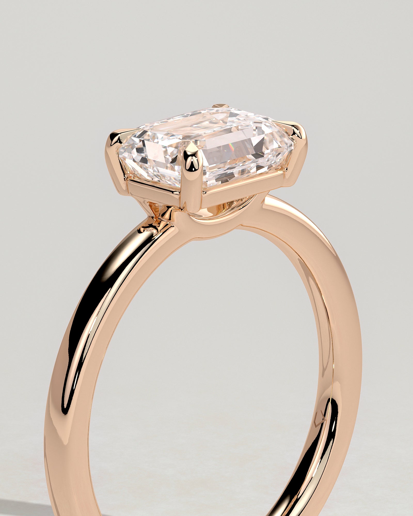 Evelyn - Emerald East West Claw Solitaire with Raised Basket Gallery Engagement Ring - Rose Gold - Rose Gold 2ct