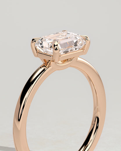 Evelyn - Emerald East West Claw Solitaire with Raised Basket Gallery Engagement Ring - Rose Gold