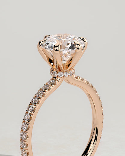Holly - Round Claw Solitaire with Pave Band and Pave Collar Engagement Ring - Rose Gold