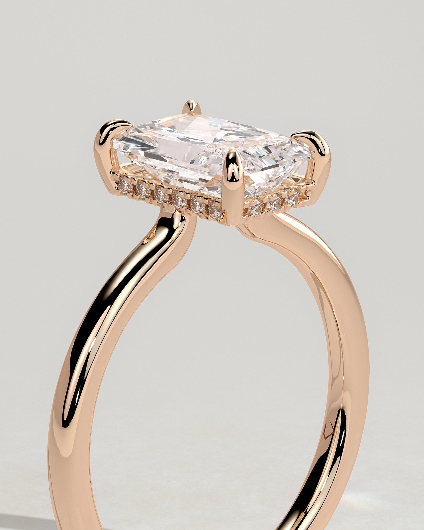 Adina - Radiant Claw Solitaire with Hidden Halo and Floating Cathedral Low Setting Engagement Ring - Rose Gold - Rose Gold 2ct