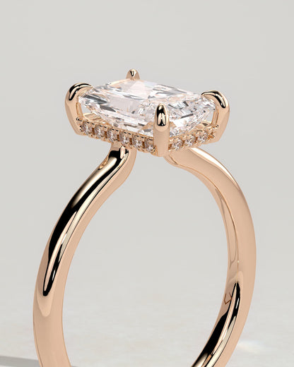 Adina - Radiant Claw Solitaire with Hidden Halo and Floating Cathedral Low Setting Engagement Ring - Rose Gold - rose gold - Lara Jewels