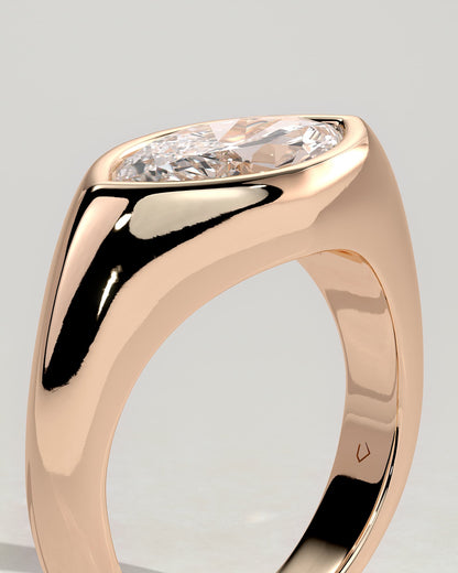 Angie - Statement Marquise East West Bezel Solitaire with Signet Band Engagement Ring - Rose Gold - rose gold - Lara Jewels