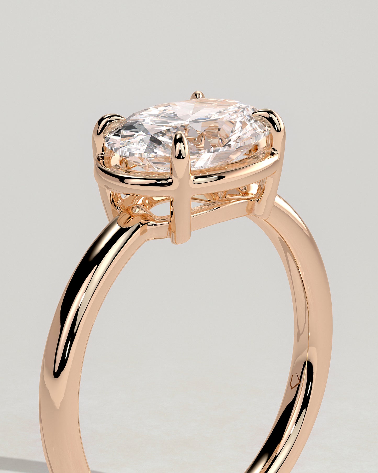 Arlo - Oval East West Claw Solitaire with Bezel Frame Engagement Ring - Rose Gold - Rose Gold 2ct