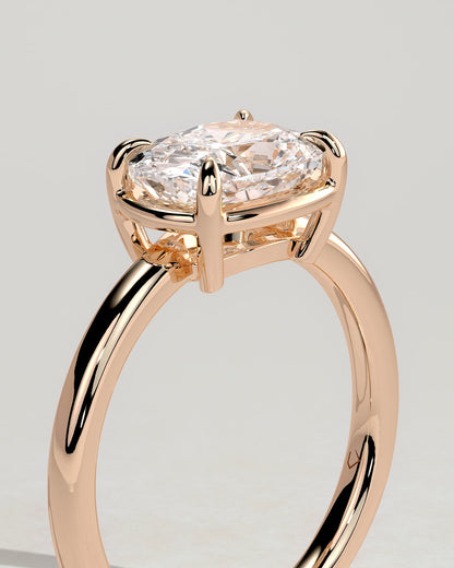 Daya - Elongated Cushion East West Claw Solitaire with Bezel Frame Engagement Ring - Rose Gold