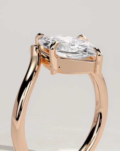 Giselle - Marquise Claw Solitaire with V Band Engagement Ring - Rose Gold