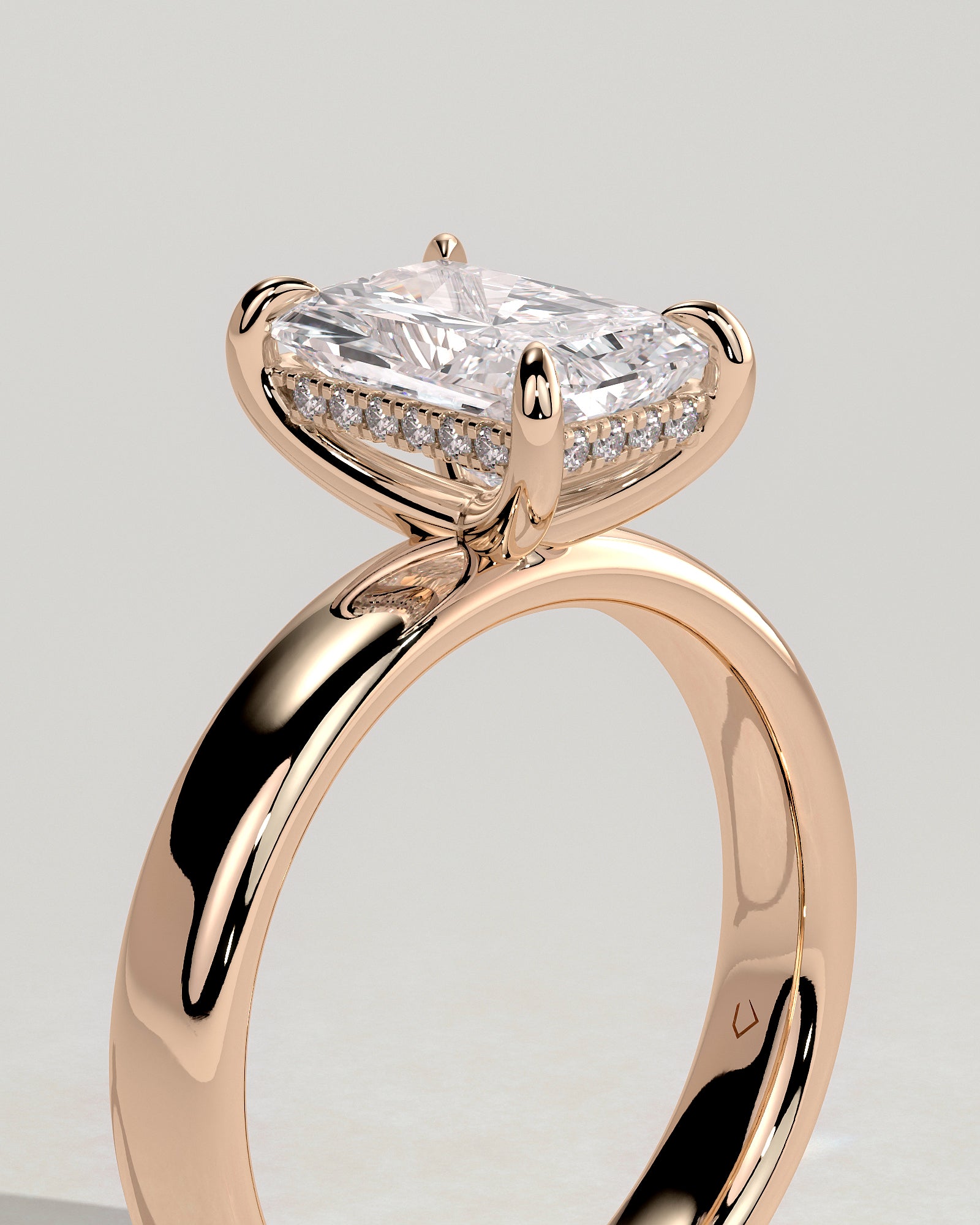 Angelina - Radiant Claw Solitaire with Cigar Band and Hidden Halo Engagement Ring - Rose Gold - Rose Gold 2ct