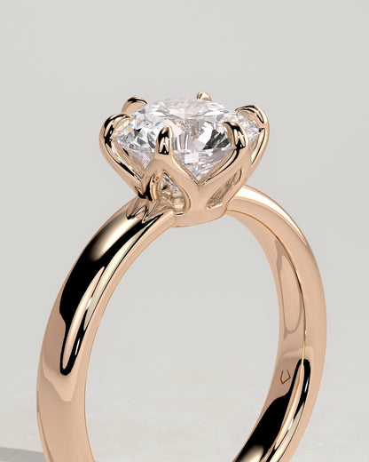 Jayden - Round Claw Solitaire with Petal Gallery and Cigar Band Engagement Ring - Rose Gold