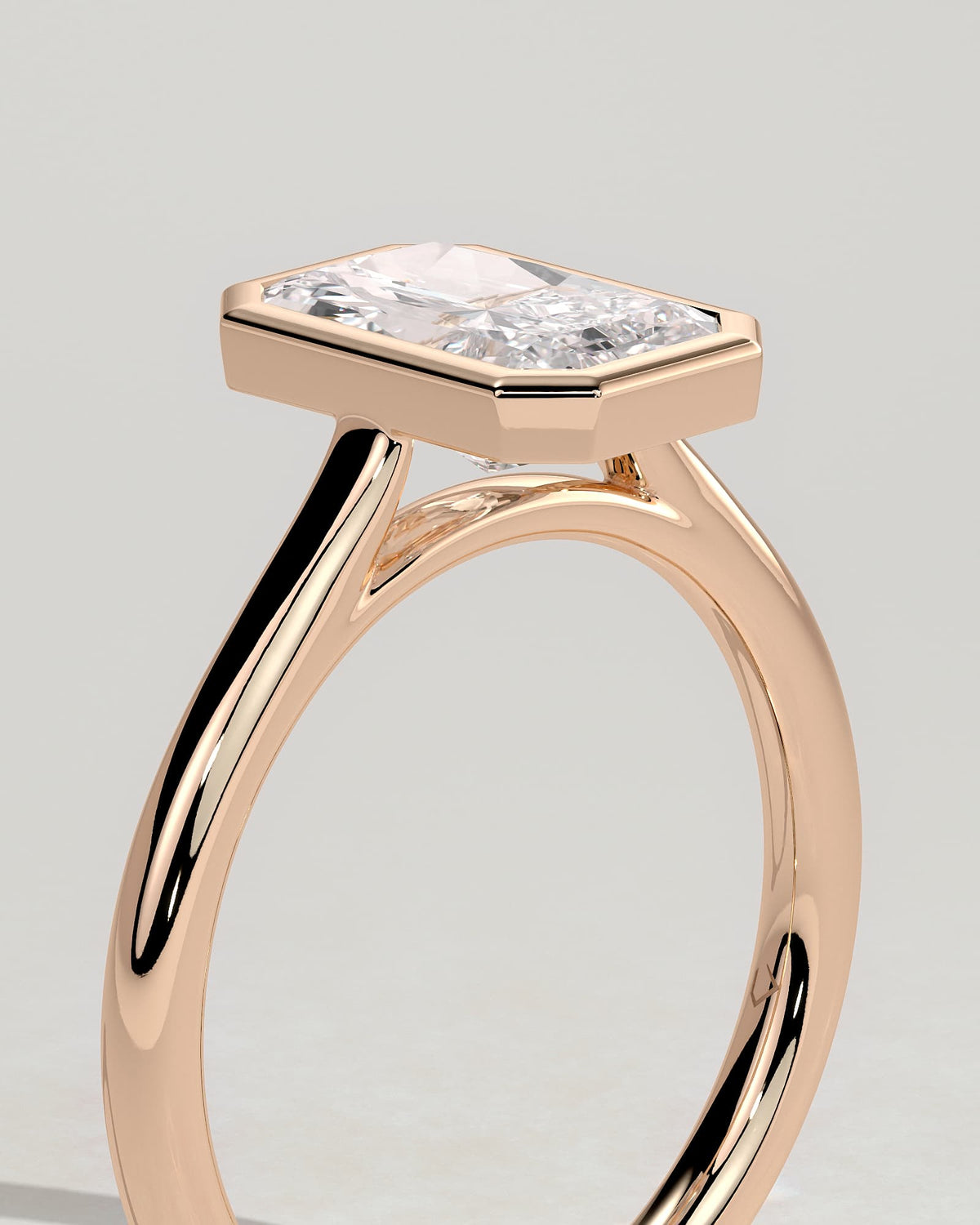 Rachel - Statement Radiant Bezel Solitaire with Open Cathedral High Setting Engagement Ring - Rose Gold