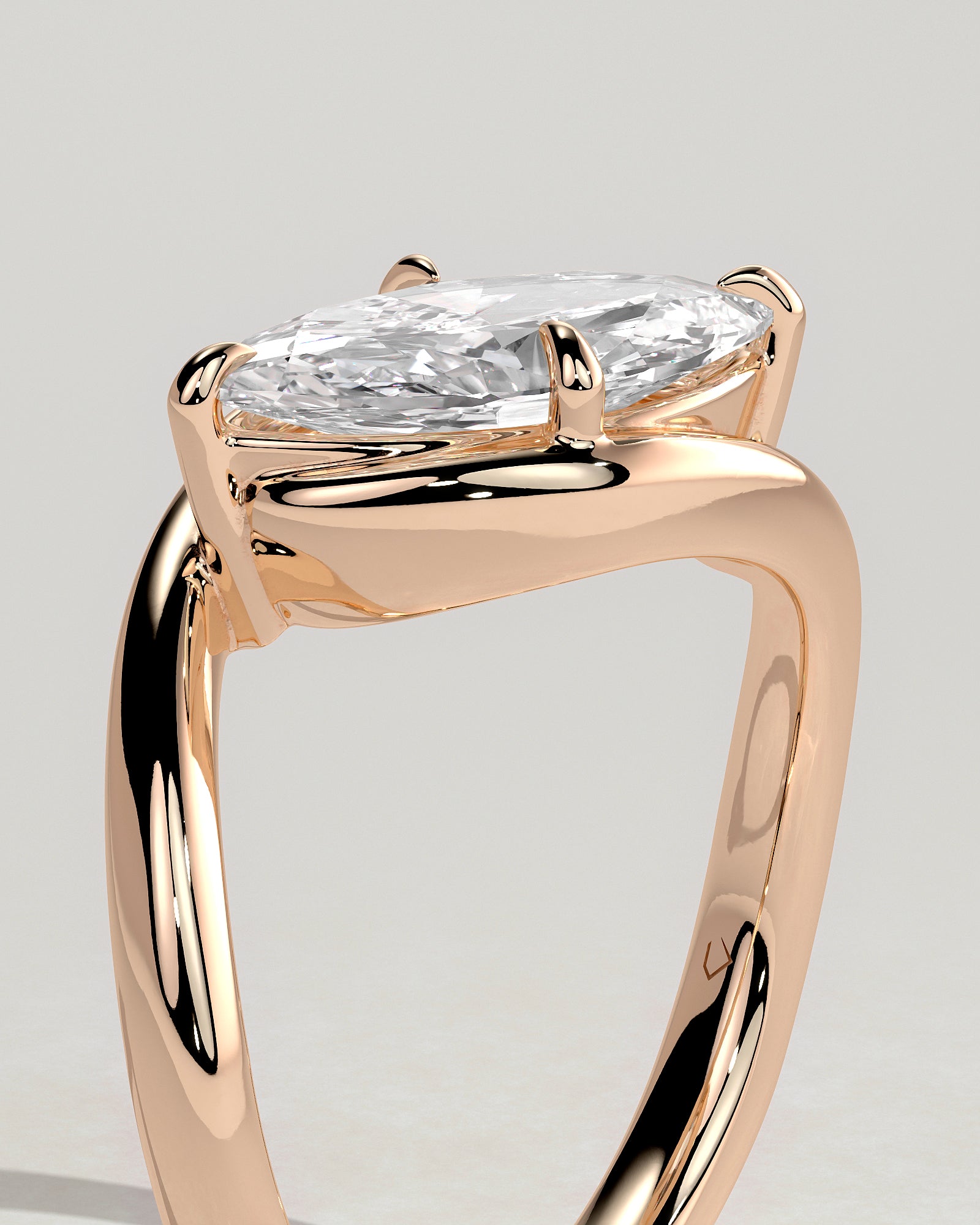 Beverly - Marquise East West Claw Solitaire with Bypass Band  Engagement Ring - Rose Gold - Rose Gold 2ct