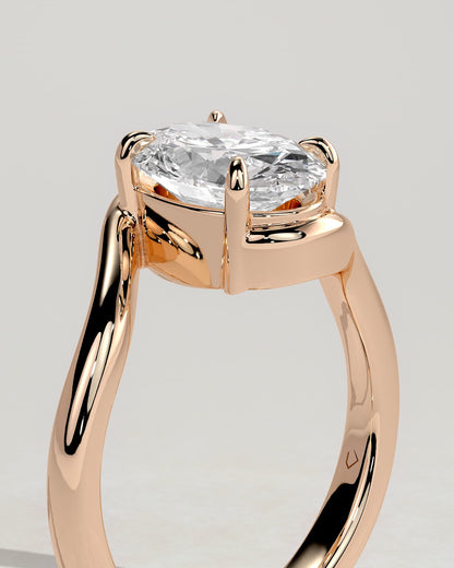 Kala - Oval Claw Solitaire with Bypass Band Engagement Ring - Rose Gold