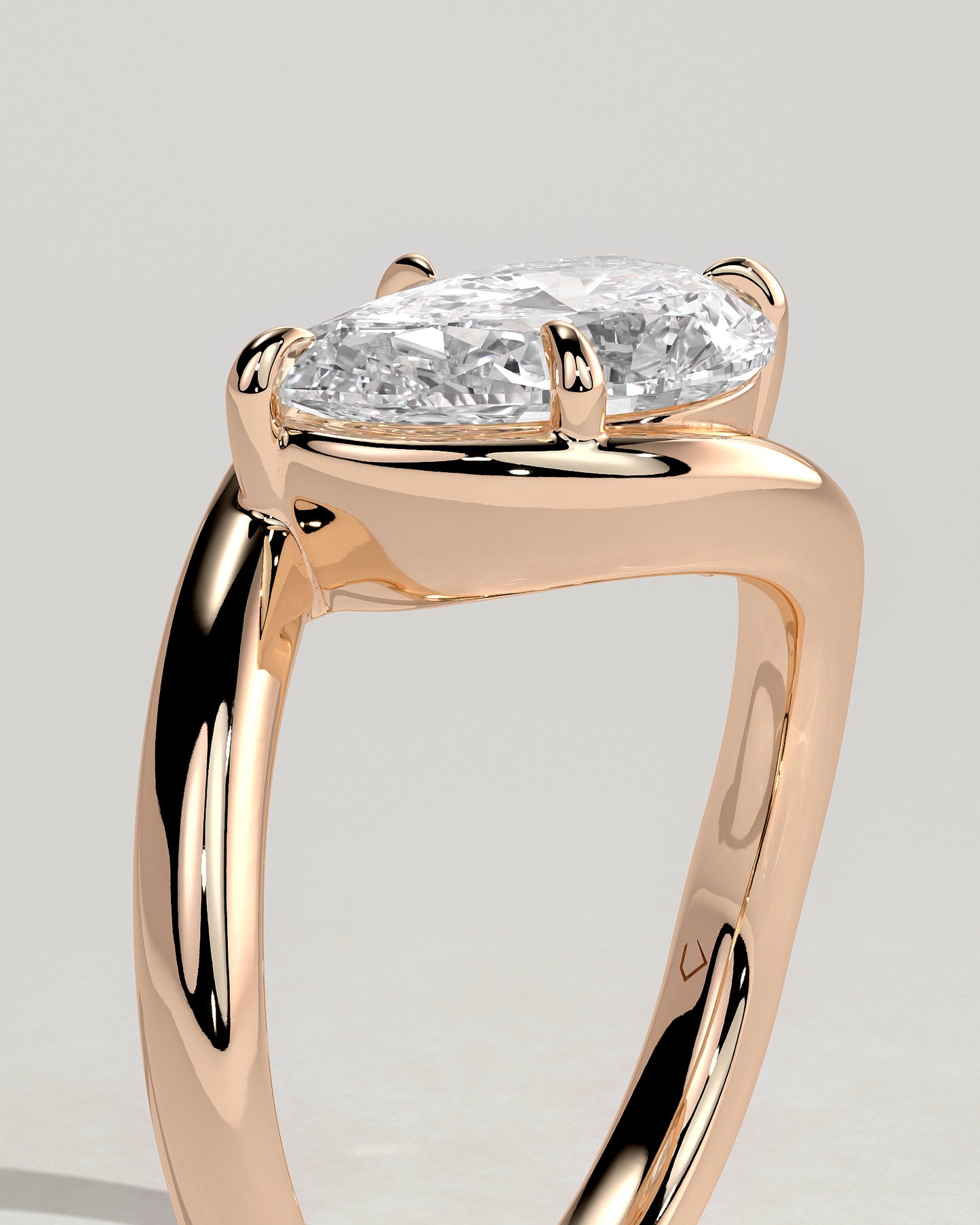 Jackie - Pear East West Claw Solitaire with Bypass Band  Engagement Ring - Rose Gold - Rose Gold 2ct