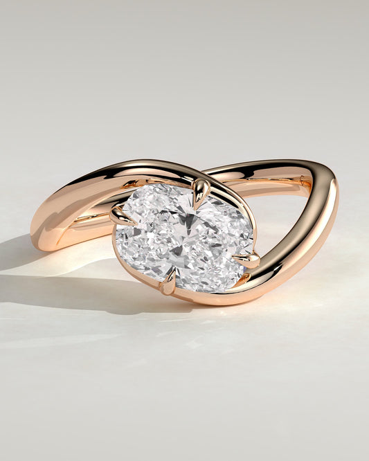 Shirley - Elongated Cushion East West Claw Solitaire with Bypass Band  Engagement Ring - Rose Gold