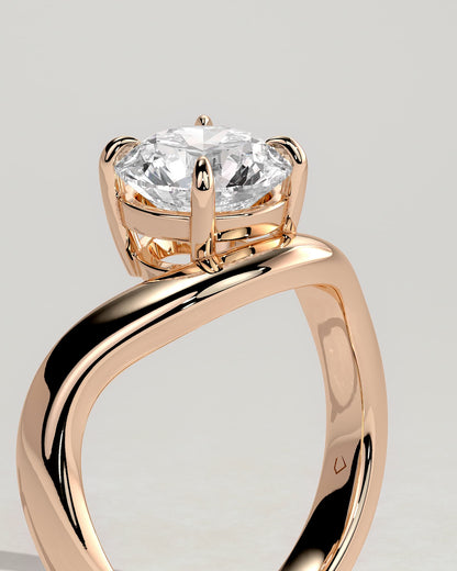 Charlotte - Round East West Claw Solitaire with Wave Band Engagement Ring - Rose Gold