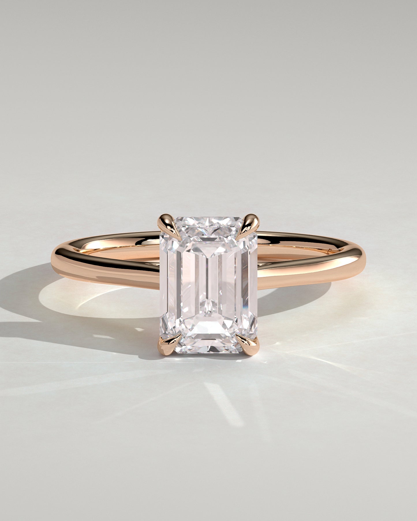 Angela - Radiant Claw Solitaire with Hidden Halo, Tapered Band and Cathedral High Setting Engagement Ring - Rose Gold - Rose Gold 2ct