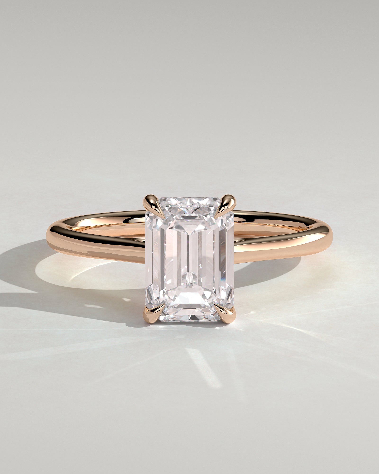 Angela - Radiant Claw Solitaire with Hidden Halo, Tapered Band and Cathedral High Setting Engagement Ring - Rose Gold - Rose Gold 2ct