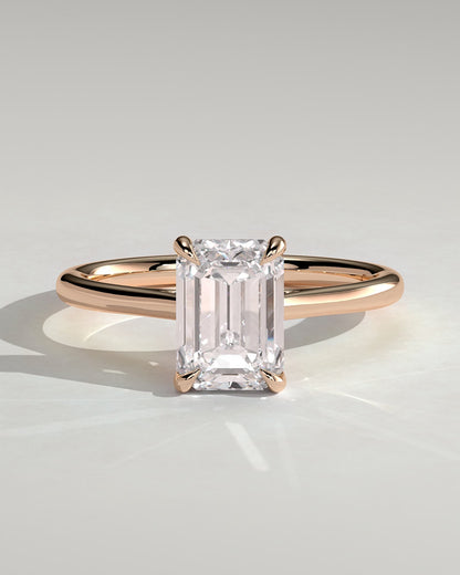 Angela - Radiant Claw Solitaire with Hidden Halo, Tapered Band and Cathedral High Setting Engagement Ring - Rose Gold