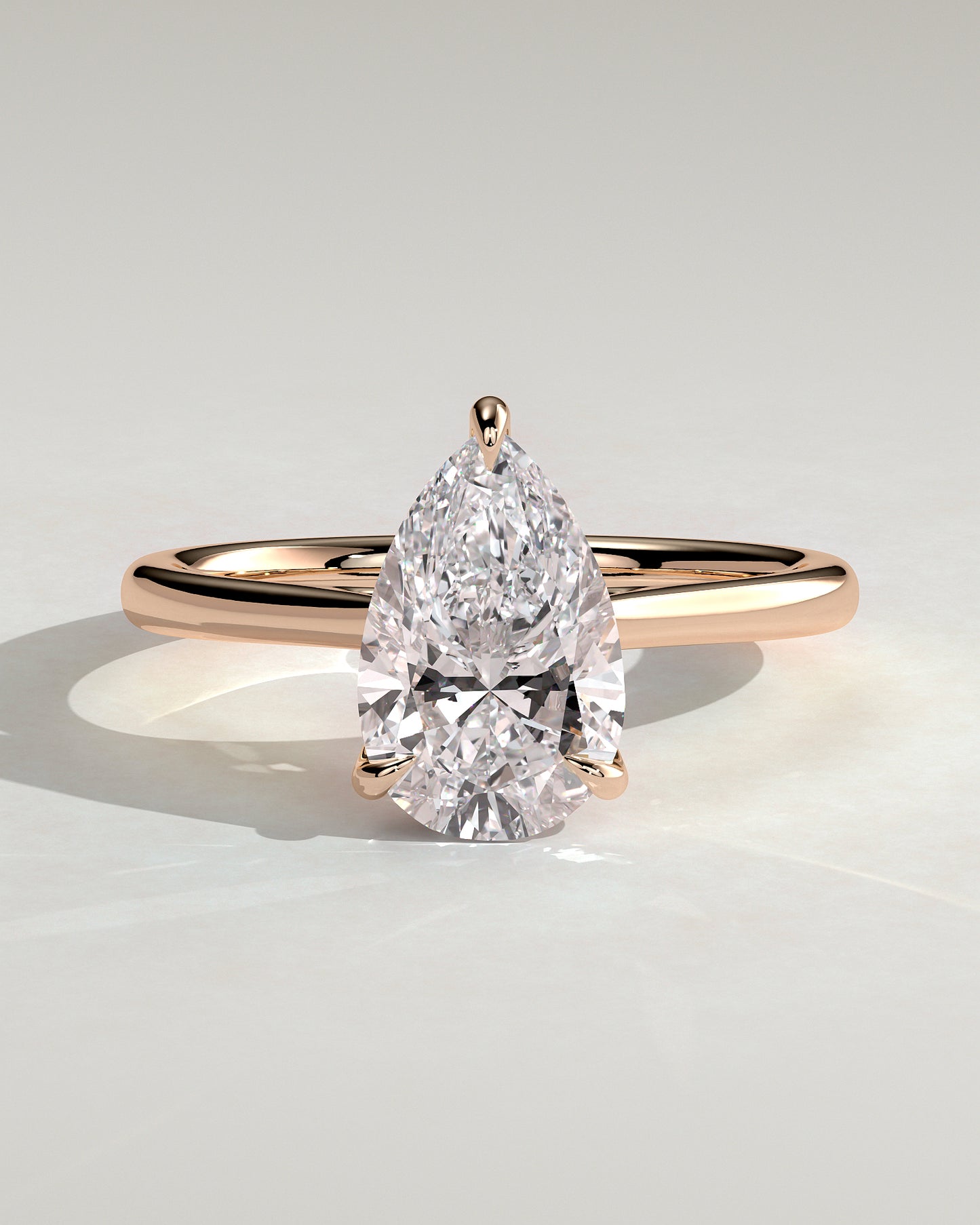 Courtney - Pear Claw Solitaire with Hidden Halo, Tapered Band and Cathedral High Setting Engagement Ring - Rose Gold - Rose Gold 2ct