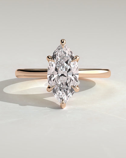 Heather - Marquise Claw Solitaire with Hidden Halo, Tapered Band and Cathedral High Setting Engagement Ring - Rose Gold
