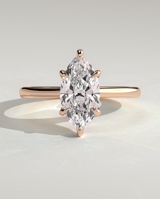 Heather - Marquise Claw Solitaire with Hidden Halo, Tapered Band and Cathedral High Setting Engagement Ring - Rose Gold